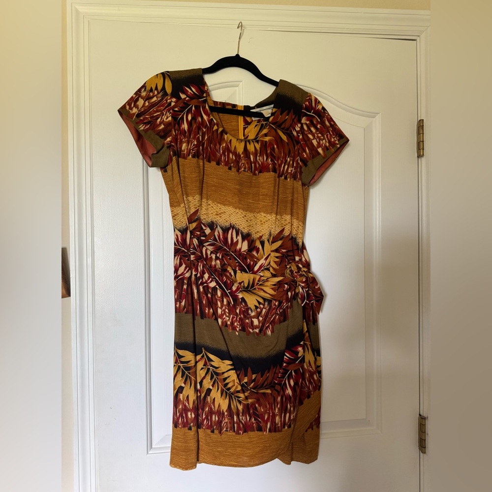 Jessica Howard Vintage Brown and Gold Ruched Sheath Midi Dress size 6